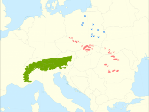 Native range of <em>Larix decidua </em>