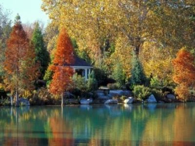 The lake and gazebo in autumn